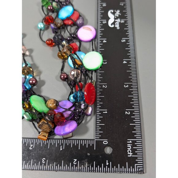 Premier Designs Spectrum Necklace Multi COlor Shell Glass Cord Beachy Boho 23" - Picture 10 of 10